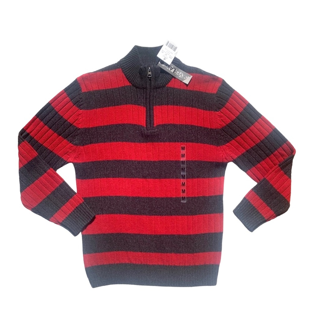Silver Lake Boys Striped 1/4 Zip Pullover Sweater Red & Black Size M